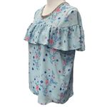 Juicy Couture Blue Floral Ruffle Rhinestone Jewel Neck Blouse Size M Vintage Photo 2