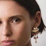 Mango Gold and Pink Lip Drop Dangle Gem Beads Rhinestone Earrings New with Tags Photo 1