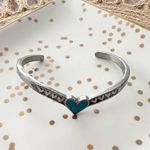 EGE ‘89 Silver Pewter Turquoise Heart Pointed Slip On Slim Bracelet Cuff Western Photo 2