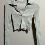 Aritzia  Babaton Sculpt Knit Polo Long Sleeve Off White Beige Matte Pearl Size XS Photo 0