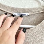 ZARA Trafaluc Pearl Beaded Knit Quarter Sleeve Oatmeal Beige Sweater Size Small Photo 3