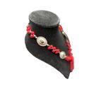 Vintage Womens Black & Red Beaded Boho Rodeo Concho Cowgirl Necklace 31" Photo 2