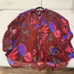 Free People  Burgundy Floral Button-Down Shirt Photo 0