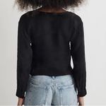 Madewell  Brushed Ruched-Front Top Black Size 00 Retro Casual Long Sleeve V Neck Photo 8