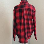 Red and Black Plaid women’s Shirt with Rhinestone Skull Design Size L Photo 3