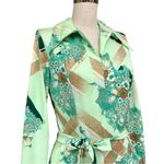 Vintage 70s Honeycomb Neon Green Brown Floral Belted Shirt Dress Medium Fit EUC Photo 4