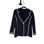 Ming Wang  Nautical Preppy Blazer S | Navy Knit Contrast Trim Jacket Photo 2