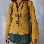 Vintage Y2K Garment Touch Corduroy Patchwork Brown Tan Hoodie Jacket Medium Photo 0