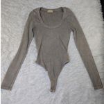 LA Luxe Rib Knit Long Sleeve Bodysuit Gray Beige Size L Brown Size L Photo 10