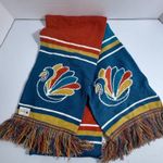 Bohemian Ventures Endurance Teal Orange Bird Knit Scarf Fringe OLDSTOCK Photo 1