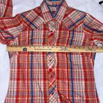 Vintage Miller Western Wear Plaid Long Sleeve pearl snap Shirt size 16/38 READ Red Photo 7