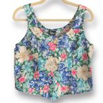 Women’s Vintage Royal Creations Tank Cropped Blue Pink Tropical Flower Scoopneck Size XL Photo 2
