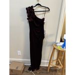 XScape Evening One-Shoulder Ruffle-Trim Velvet Gown Burgundy Size 10 NWT Photo 3
