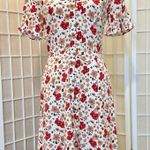Dip White & Red Floral Button Midi Dress Photo 0