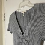 Maje  fine lurex knit t-shirt ribbed cinched vneck silver shimmer size 2 medium Photo 2