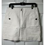 Loft Ann Taylor Pencil Pleated Skirt Cream White Size10 Front Zip Buttons Pocket Photo 0