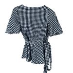 Loft  Women XS Wrap Top 100% Cotton Black White Gingham Cottagecore Preppy French Photo 4