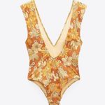 ZARA  Orange Floral One-Piece Swimsuit Photo 1