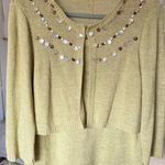 Vintage Green Beaded Knit Short Sleeve Cardigan Top L Size M Photo 0