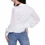 Guess Elegant White Blouse with Y2K Women's Amara Pleated-Sleeve Shirt Medium Photo 2
