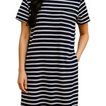 EXPRESS  Navy White Striped T-Shirt Dress XS Casual Stretch Mini Photo 0