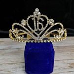 Gold Rhinestone Sweet 16 Crown Tiara Gift Keepsake Photo 0