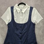 iEFiEL Blue White Short Sleeve Button Down Uniform 3 in 1 Top Medium Photo 2