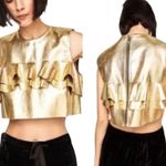 Sunday in Brooklyn  Gold Faux Leather Sleeveless Ruffle Top Size Small NWT Photo 1