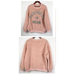 Judith March Pink Sherpa S Sweatshirt Partners N Wine Rhinestone Lettering Photo 7