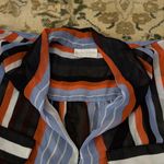 Bisou Bisou Striped Blue Orange Women's Top High Low Sheer Long Sleeve Coat Tail Photo 1