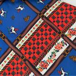 Vintage 70s Disco Equestrian Horse Print Blue Red Button Down Shirt large Photo 5