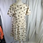 Cloud Ten Women's Large Linen Blend Dress Cream Black Floral Print Pockets New Photo 10