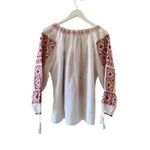 Savana White Red Embroidered Ethnic Festival Long Sleeves Top SZ M #2490 White Photo 4