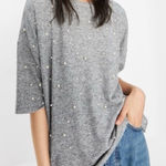 ZARA  Gray Pearl Embellished Knit Sweater Top Women’s Size S Minimalist Chic Photo 0