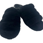 UGG  Fluff Yeah Black‎ Slides Womens Faux Fur Fuz Stretch Strap Soft Thick Size 7 Photo 0