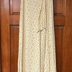 Wide leg slit tie front pants in floral yellow White Photo 0