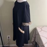 Sara Campbell black short sleeve fur trim cheetah front pockets swing dress Size L Photo 14