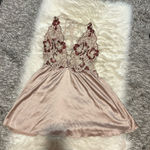 Beige & Burgundy Lace Dress Tan Size M Photo 0