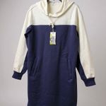 Halara  Long Sleeve Hoodie Dress - Navy and Cream Photo 0