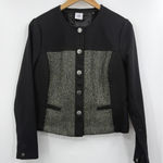 CAbi  Jacket‎ Womens Medium Black Green Tweed Snap Front Collarless Two Tone Photo 0