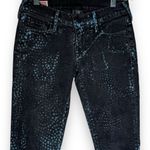 True Religion  Casey Jeans Sz‎ 25 Black & Blue Snakeskin Skinny Stretch Photo 4