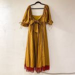 Eddy Jocelyn Puff Sleeve Fringe Dress in Honeycomb Rose Floral Medium NWT Gold Photo 2