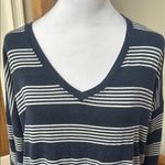 Market & Spruce Navy Blue and White Striped V-Neck lightweight Sweater Photo 3