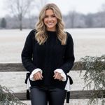 Jacquie The Label black wool blend cable knit sweater with white silk under Sz M Size M Photo 2