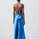 ZARA  maxi long satin slip blue strappy royal bodycon gown dress evening wedding Photo 14