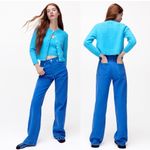 ZARA NWT Blue Corduroy Wide Leg High Waist Full Length Pants Size 12 Photo 1