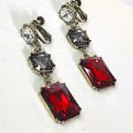 Vintage Clip on Drop Earrings Ruby Red Smokey Grey Crystal Photo 0