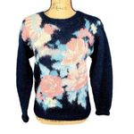 Sz 0P Lauren Cole Vintage Mohair Acrylic Blend Humming Bird Floral Sweater Blue Photo 0