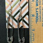 Rhinestone Safety Pin Dangle Earrings Silver Tone New Photo 0