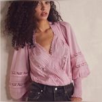 Free People  Intimately Eloise Pink Lace Pintuck Bodysuit Blouse Top Size Medium Photo 0